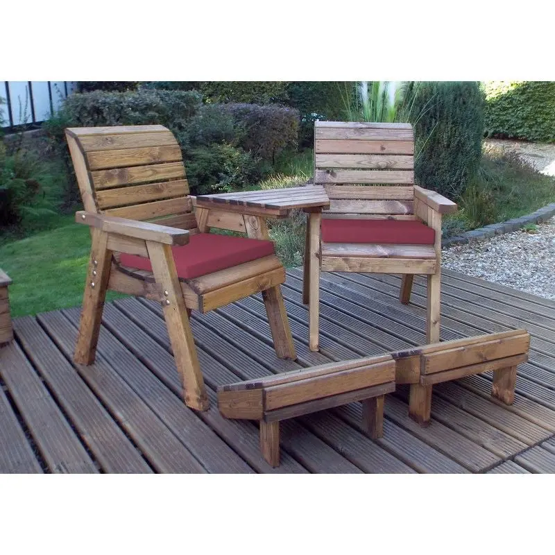 Charles Taylor Deluxe Outdoor Tete-A-Tete – 2-Seat Burgundy Cushion Set 1