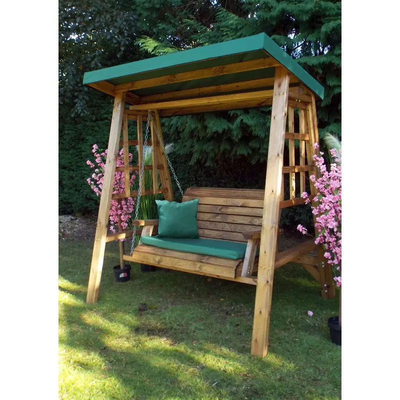 Charles Taylor Dorset 2-Seat Garden Swing Bench With Green Cushions 1