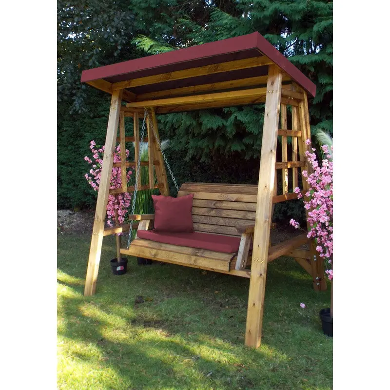 Charles Taylor Dorset 2-Seat Swing Seat Featuring Burgundy Cushions 1