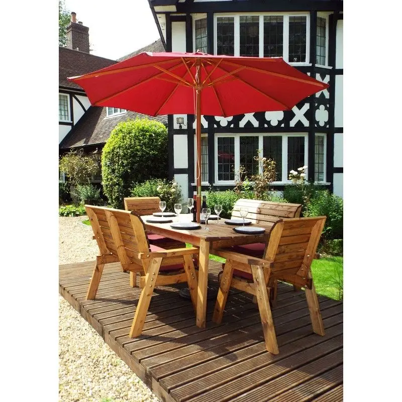 Charles Taylor Redwood 6-Person Garden Dining Set – Rich Burgundy Cushioned Seating 1