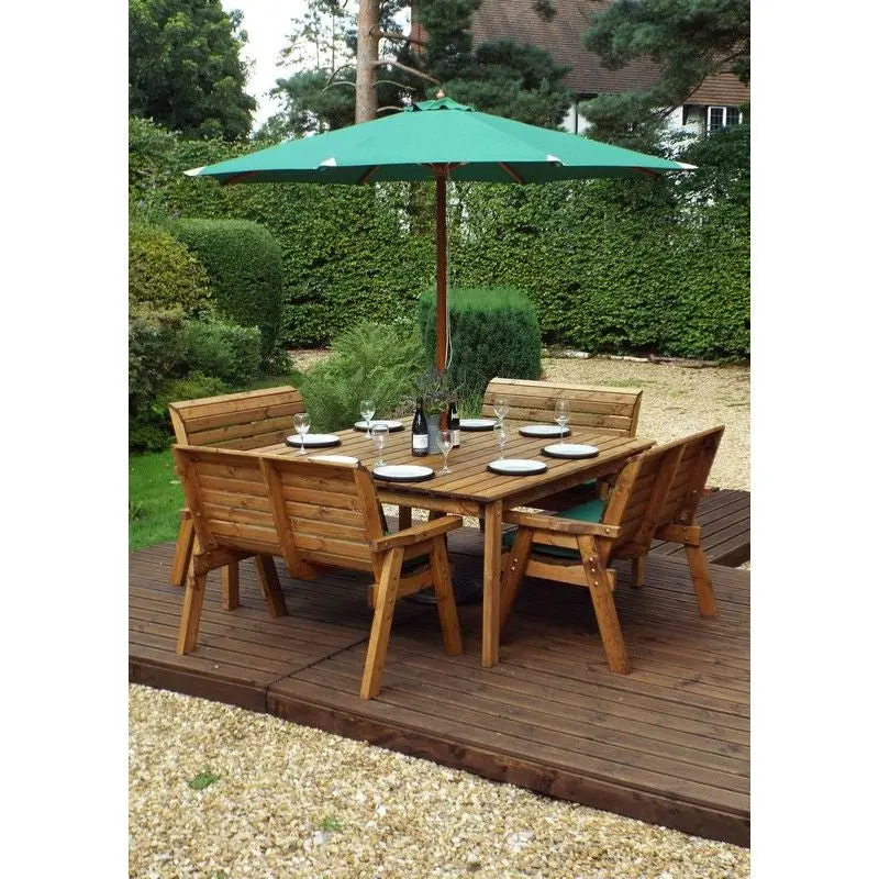 Charles Taylor Redwood Garden Dining Set For 8 – Eco-Friendly Timber With Green Seat Pads 1