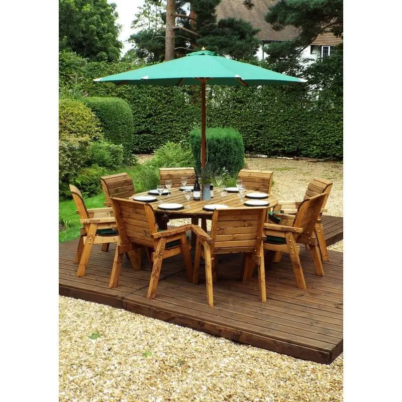 Charles Taylor Redwood Garden Furniture Collection – 8-Piece Outdoor Dining Set With Green Cushions 1