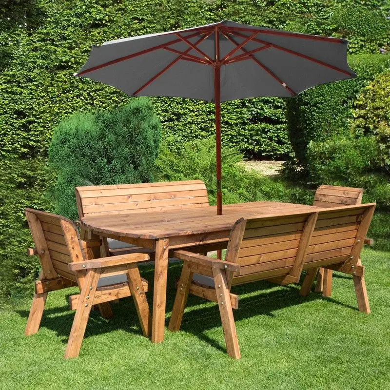 Charles Taylor Redwood Outdoor Dining Set (8 Chairs + Table) – Slate Grey Cushions 1