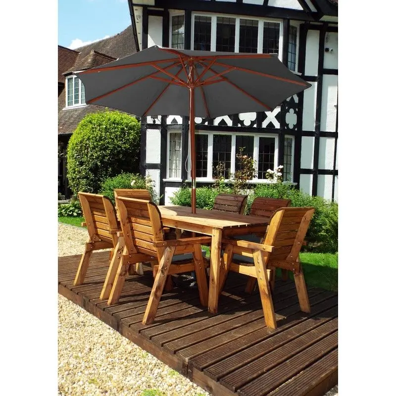 Charles Taylor Redwood Outdoor Dining Suite (6 Pieces) – Neutral Grey Cushions 1