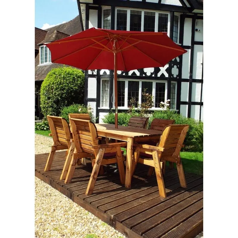 Charles Taylor Redwood Patio Dining Set For 6 – Elegant Burgundy Seat Cushions 1