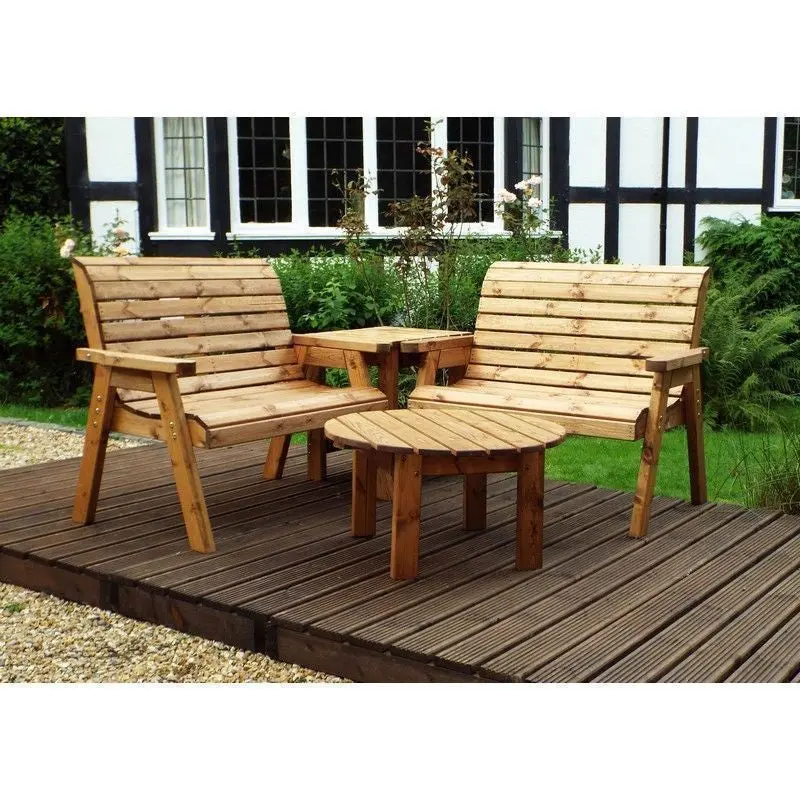 Charles Taylor Scandinavian Redwood Garden Dining Set – 4-Seat Outdoor Furniture With Grey Cushions 1
