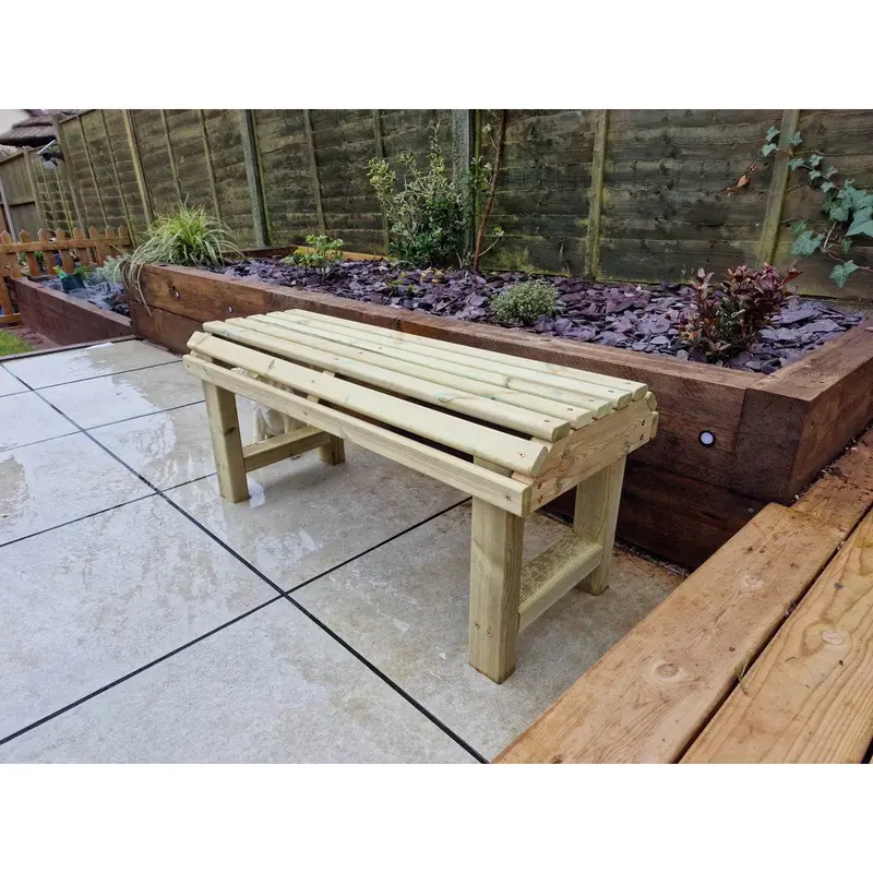 Churnet Valley Backless Two-Seat Garden Bench – Rustic Timber Seating (Ac10) 1