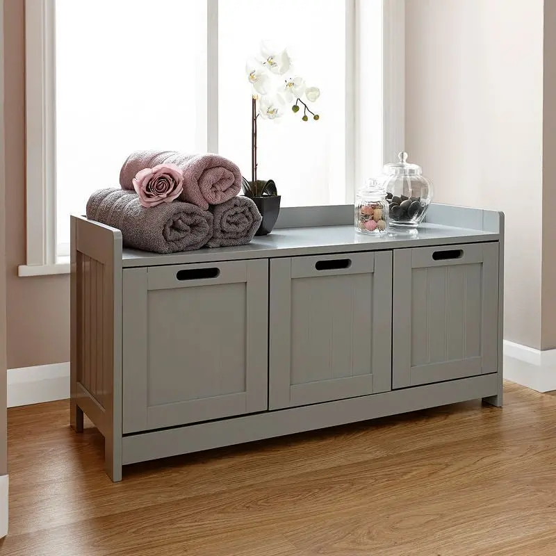 Colonial-Style Grey Cabinet – 2-Door, 1-Drawer Freestanding Storage Unit 1
