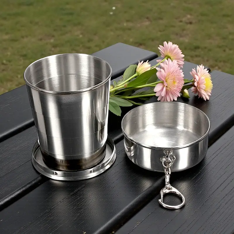 Compact Folding Camping Cup – 120Ml Stainless Steel Travel Mug With Lid & Keychain For Hiking & Outdoor Use 1