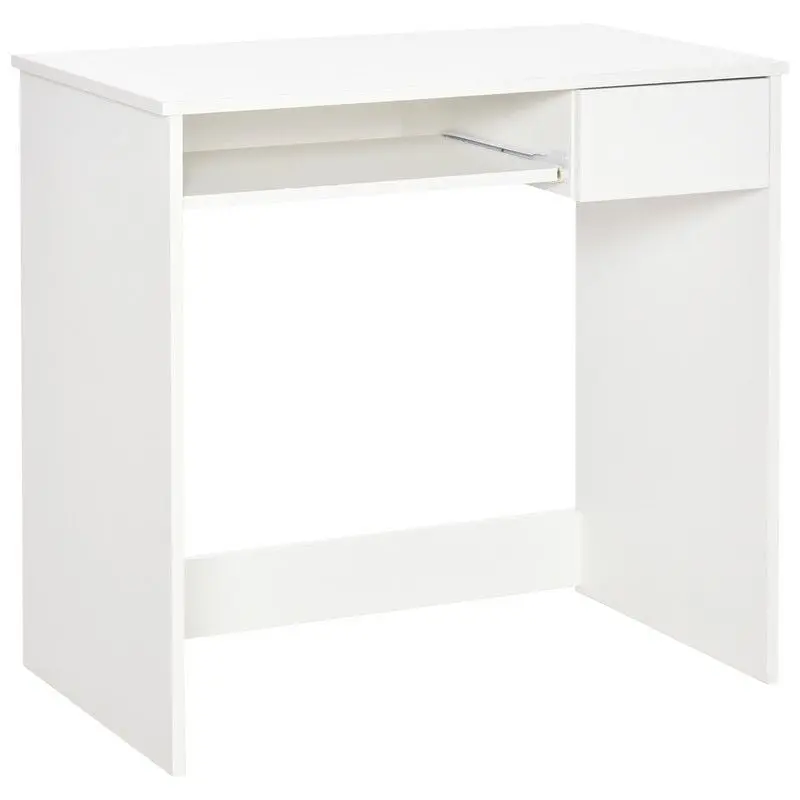 Compact White Computer Desk With Keyboard Tray And Storage Drawer 1
