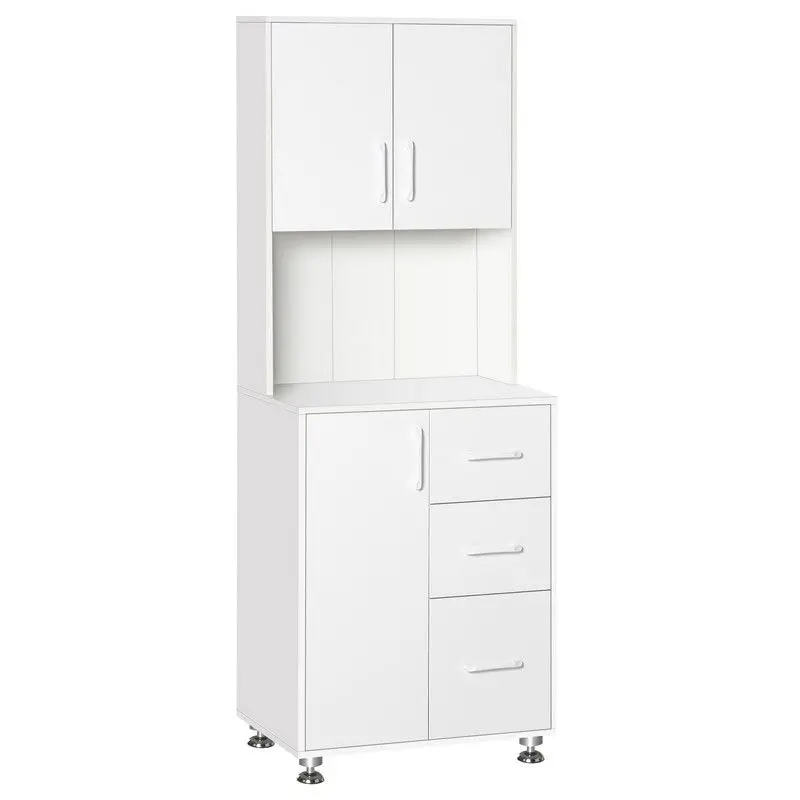 Contemporary Kitchen Storage Cabinet With Open Shelving, Three Drawers, And Countertop – White 1