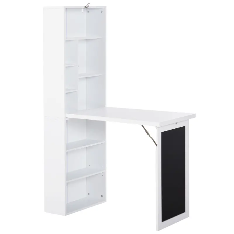 Convertible White Home Office Desk With Chalkboard Top And Integrated Side Shelf 1
