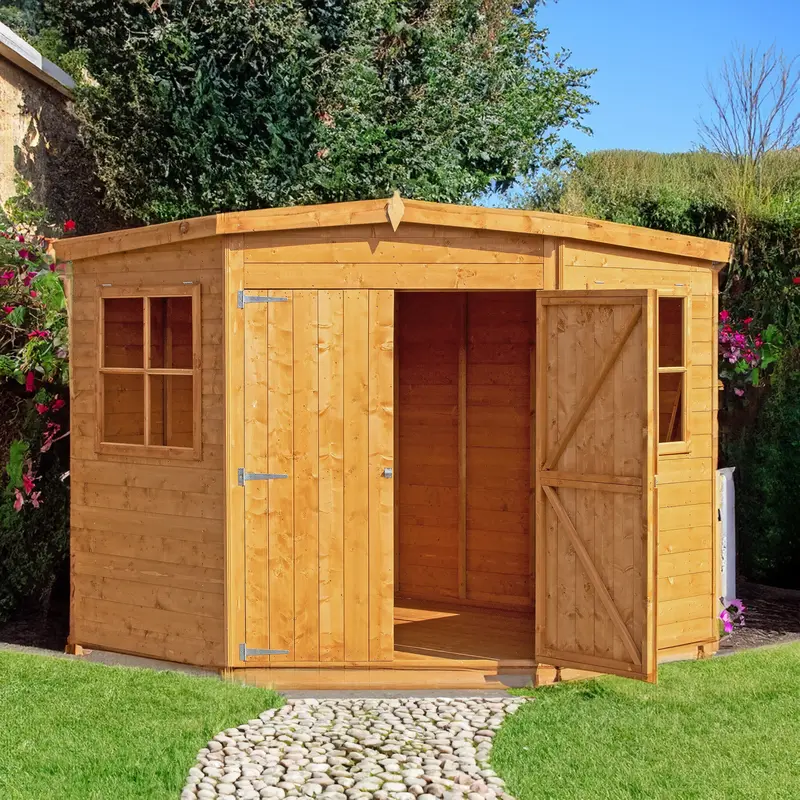 Corner Flat-Roof Garden Shed – 7'1" X 7'4", Dip-Treated Shiplap 1