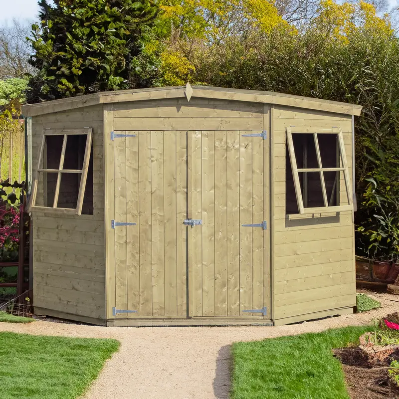 Corner Flat Roof Shed – 7'1" X 7'4" Premium Pressure-Treated Shiplap 1
