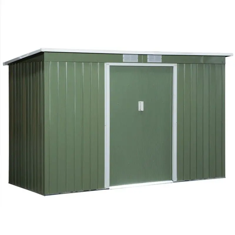 Corrugated Steel 9Ft X 4Ft Pent Roof Garden Shed With Ventilation – Light Green 1