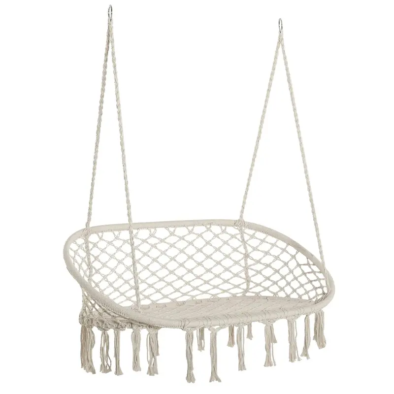 Cotton Rope Hanging Hammock Chair With Powder-Coated Steel Frame – Porch Or Indoor Use 1
