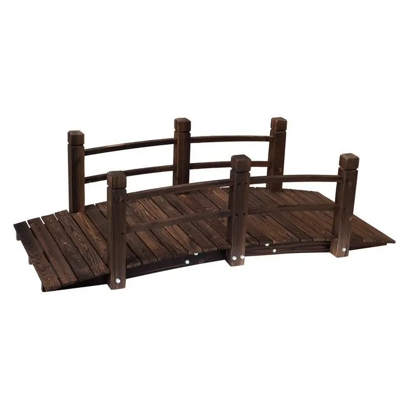 Decorative Arched Garden Bridge – 1.5 M Stained Wood Walkway With Guardrails 1