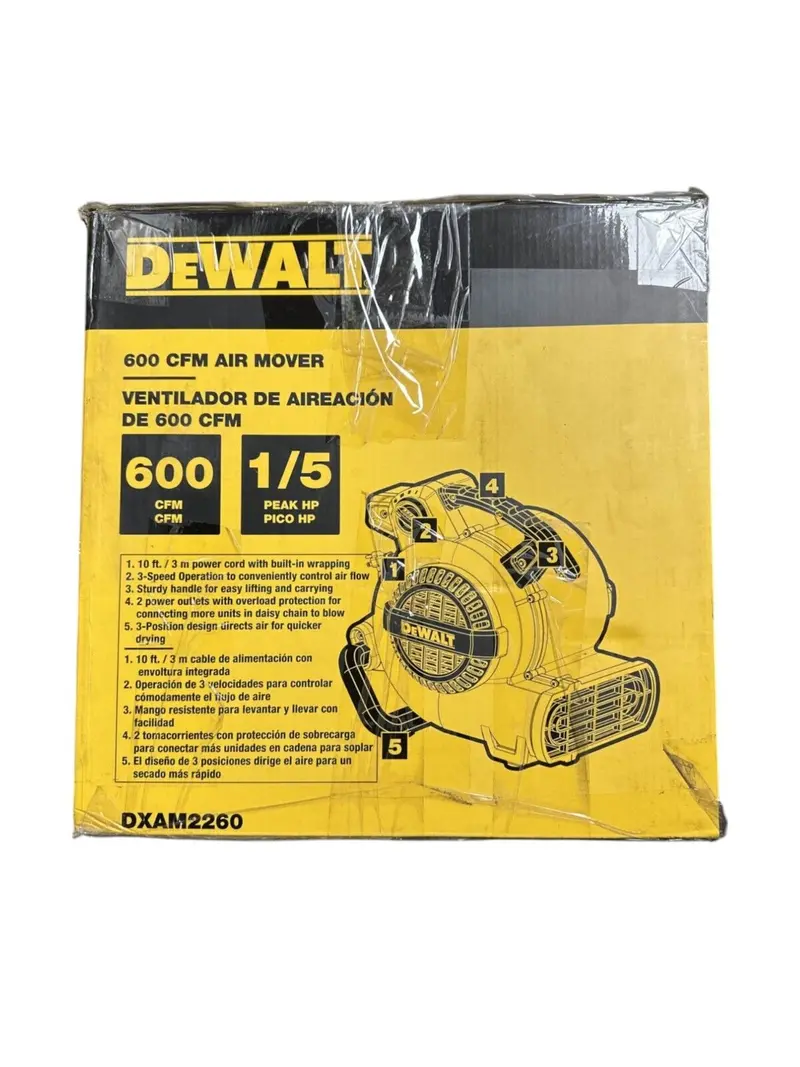 Dewalt Dxam2260 Portable Air Mover – 600 Cfm Floor Dryer With 3-Speed Fan And 1/5 Hp Motor 1
