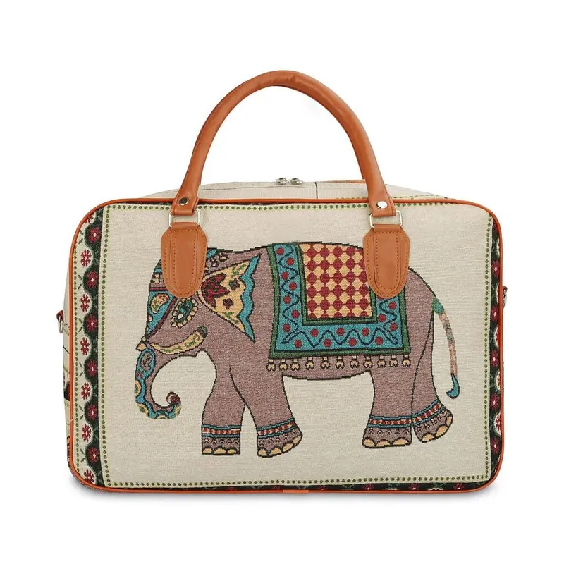 Ethnic Elephant-Print Canvas Duffel Bag – Stylish Cabin-Friendly Carry-On For Men & Women 1