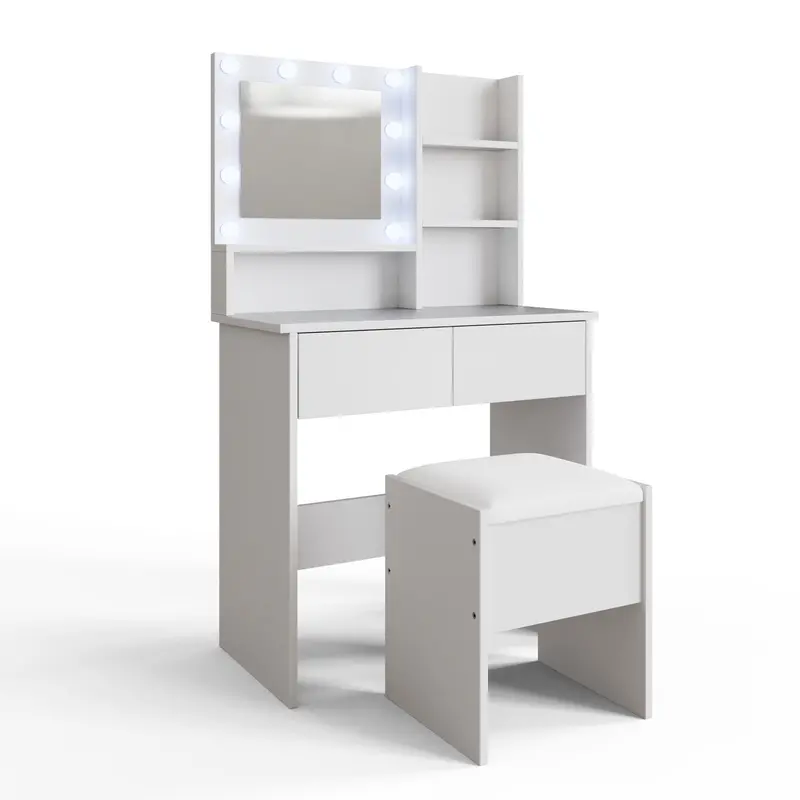 Eva White Tall Dressing Table Set – 2 Shelves, 2 Soft-Close Drawers 1