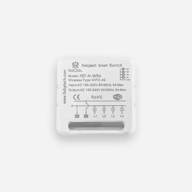 Fbt-N-Wr 5A 4-Gang Smart Wi-Fi Switch – Tuya-Compatible Mini Wall Switch For Alexa & Google Assistant 1