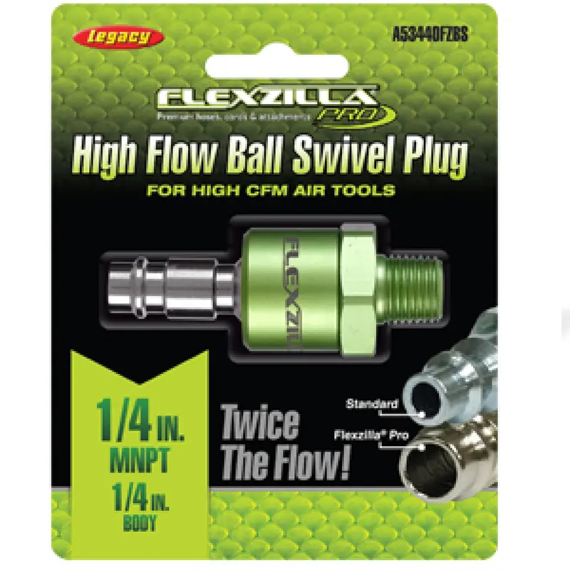Flexzilla High-Flow Ball-Swivel Air Plug — 1/4" Body, 1/4" Mnpt (A53440Fzbs) 1