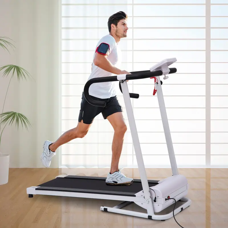 Folding Motorized Treadmill With Lcd Display – Compact Home Fitness Machine In Sleek White Finish 1