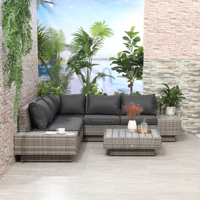 Four-Piece Grey Rattan Sectional Sofa Set With Coffee Table – Outdoor Or Conservatory Use 1