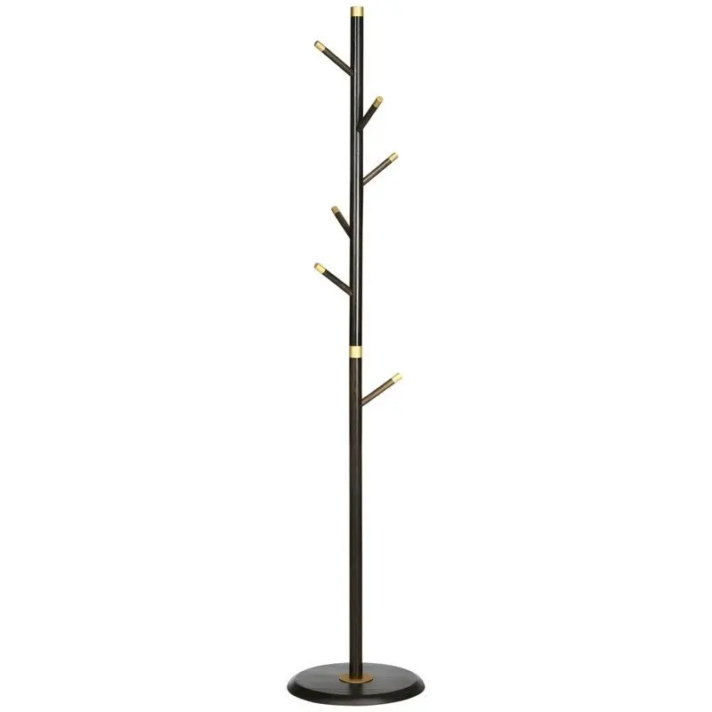 Freestanding Vintage Hall Tree With 6 Hooks – Bamboo Frame In Walnut Finish For Entryway Or Bedroom 1