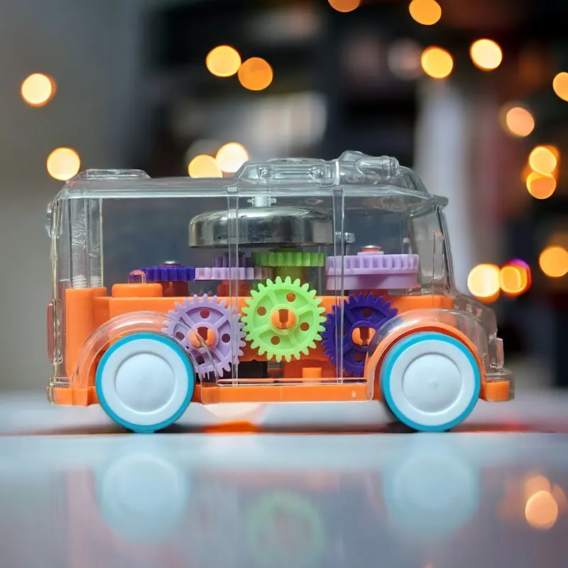 Friction-Powered Transparent School Bus Toy – Musical Mini Vehicle With Lights & Realistic Sound Effects 1