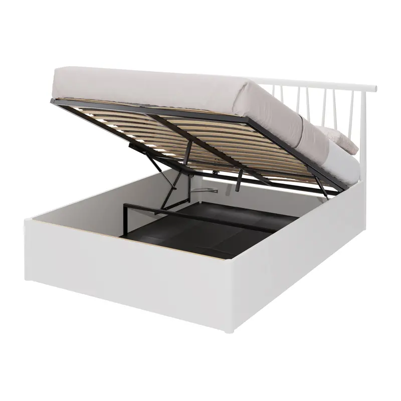 Fusum White Small Double Ottoman Bed – Compact Lift-Up Storage, 5' X 7' 1