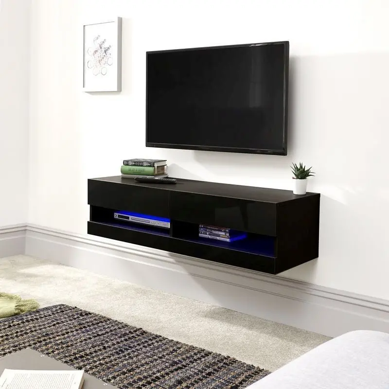 Galicia Black Tv Stand – Slim Media Unit With 2 Open Shelves 1