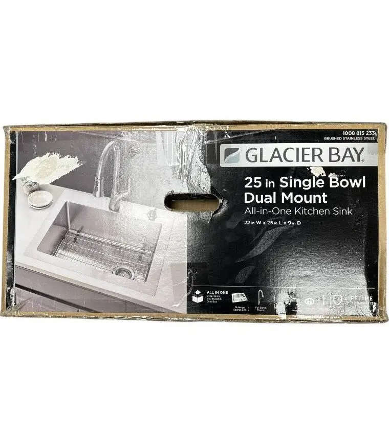 Glacier Bay 25-Inch Single-Bowl Dual-Mount Stainless Steel Kitchen Sink 1