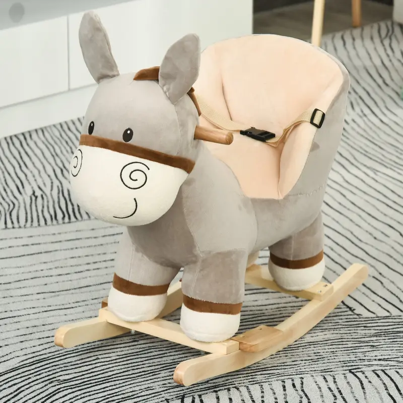 Grey Donkey Plush Rocking Horse – Musical Ride-On Toy With Safety Harness For Toddlers 1
