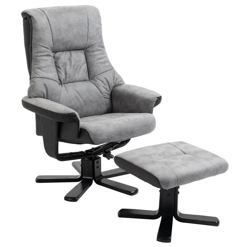 Grey Fabric Swivel Recliner Armchair With Matching Footstool 1