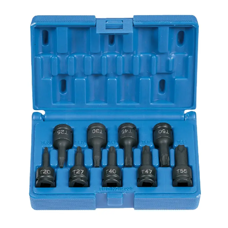 Grey Pneumatic 1200T 3/8" Drive Internal Star (Torx) Impact Driver Set — 9-Piece 1
