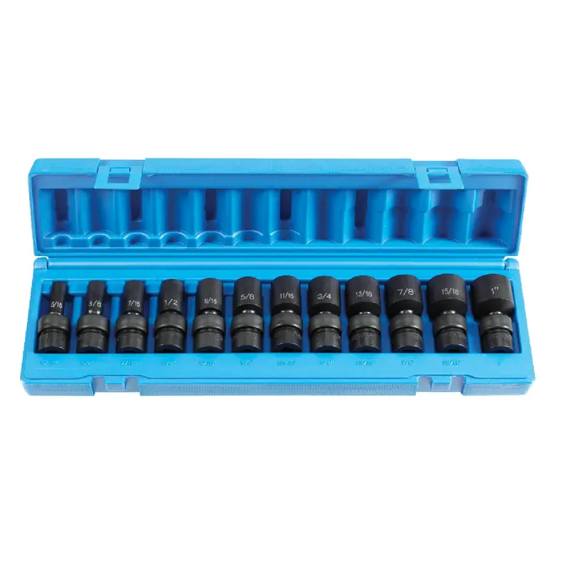 Grey Pneumatic 1212Usd 3/8" Drive Universal Semi-Deep Impact Socket Set — 12-Piece Sae 1