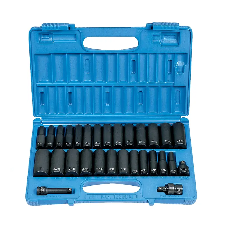 Grey Pneumatic 1229Dm Deep Impact Socket Set – 29-Piece, 3/8-Inch Drive, Sae/Metric 1