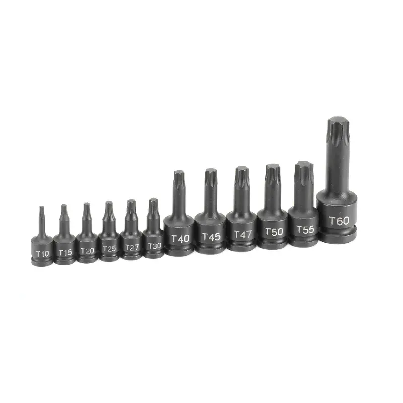 Grey Pneumatic 1234T Assorted-Drive Internal Star (Torx) Impact Driver Set — 12-Piece 1