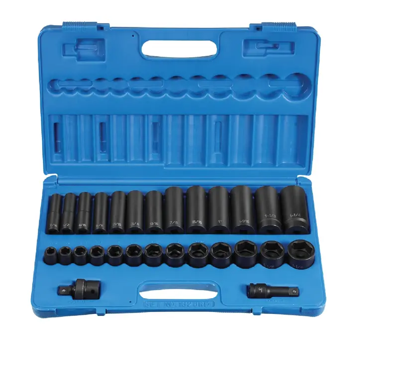 Grey Pneumatic 1328Rd 1/2" Drive Heavy-Duty Impact Socket Set — 28-Piece Standard & Deep Sae 1