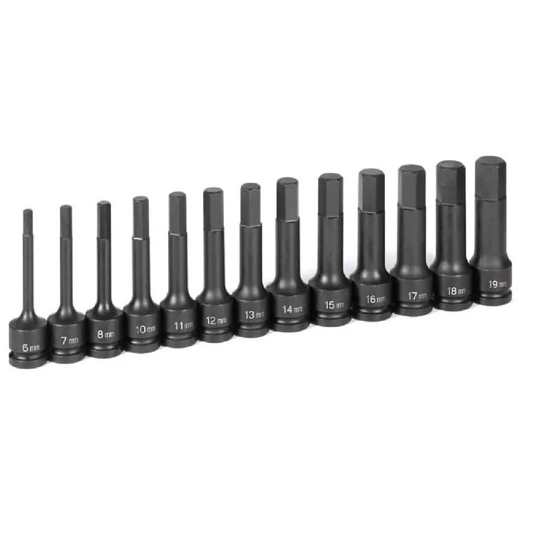 Grey Pneumatic 1343Mh 1/2" Drive 13-Piece Metric Hex Driver Set – 4" Length 1