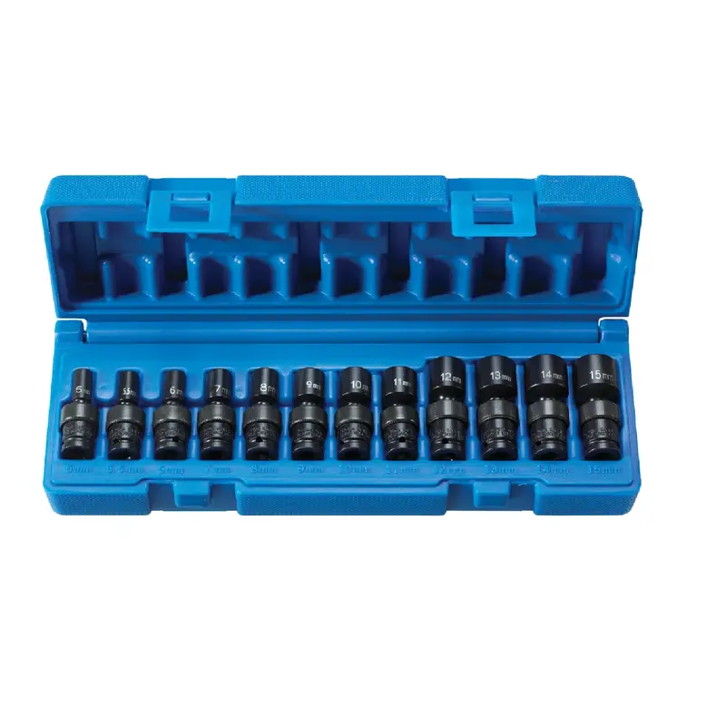 Grey Pneumatic 9712Umg 1/4" Surface Drive Magnetic Socket Set — 12-Piece Metric 1