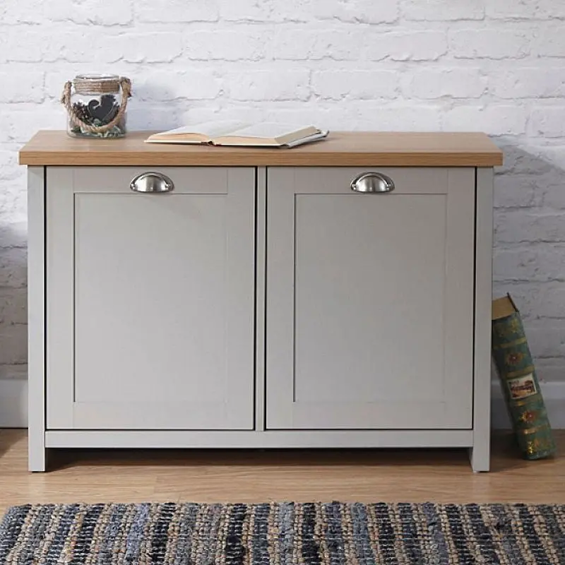 Grey Two-Door Shoe Storage Unit With Four Shelves – Lancaster Series 1