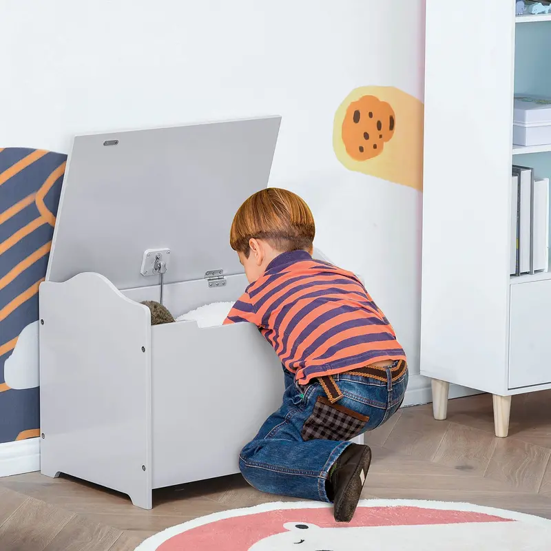 Grey Wooden Toy Chest With Safety Hinge For Playrooms 1