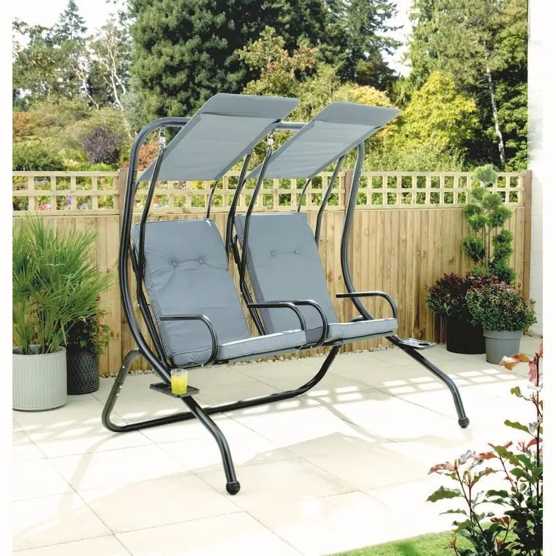 Hartwell Two-Seat Garden Chair Set – Grey Cushioned Outdoor Lounge By Croft 1