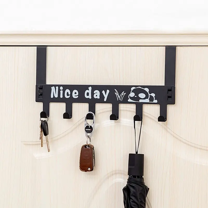 Heavy-Duty Black Over-Door Towel Rack – 6-Hook Space-Efficient Coat Hanger 1