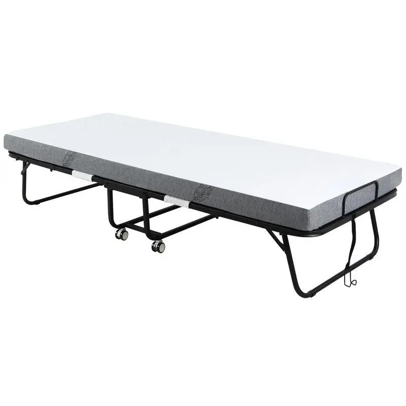 Homcom Folding Guest Bed – Compact Fold-Down Frame With Integrated 10 Cm Foam Mattress 1