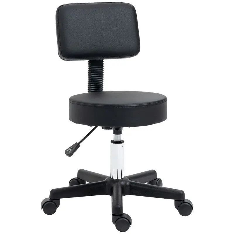 Homcom Swivel Salon Chair – Padded Black Seat, 5-Caster Base & Height Adjustment 1