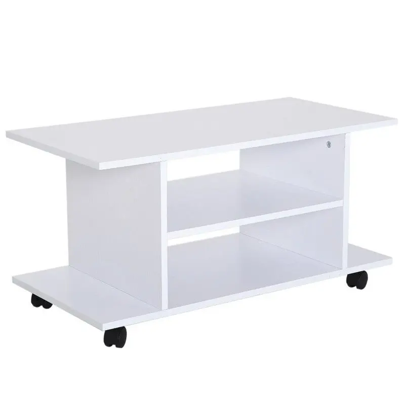 Homcom White Tv Stand With Mobile Casters – Modular Shelves & Bookcase 1
