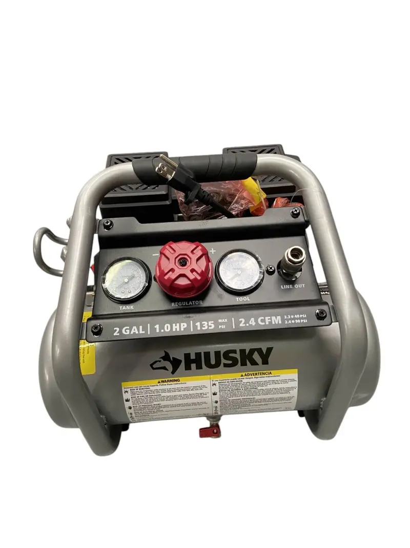 Husky 2-Gallon Portable Quiet Air Compressor – 135 Psi, Electric 1